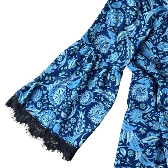 CANDIE'S Blue Paisley Print Fringed Bell Sleeve Dress - Size XS - Picture 4 of 8